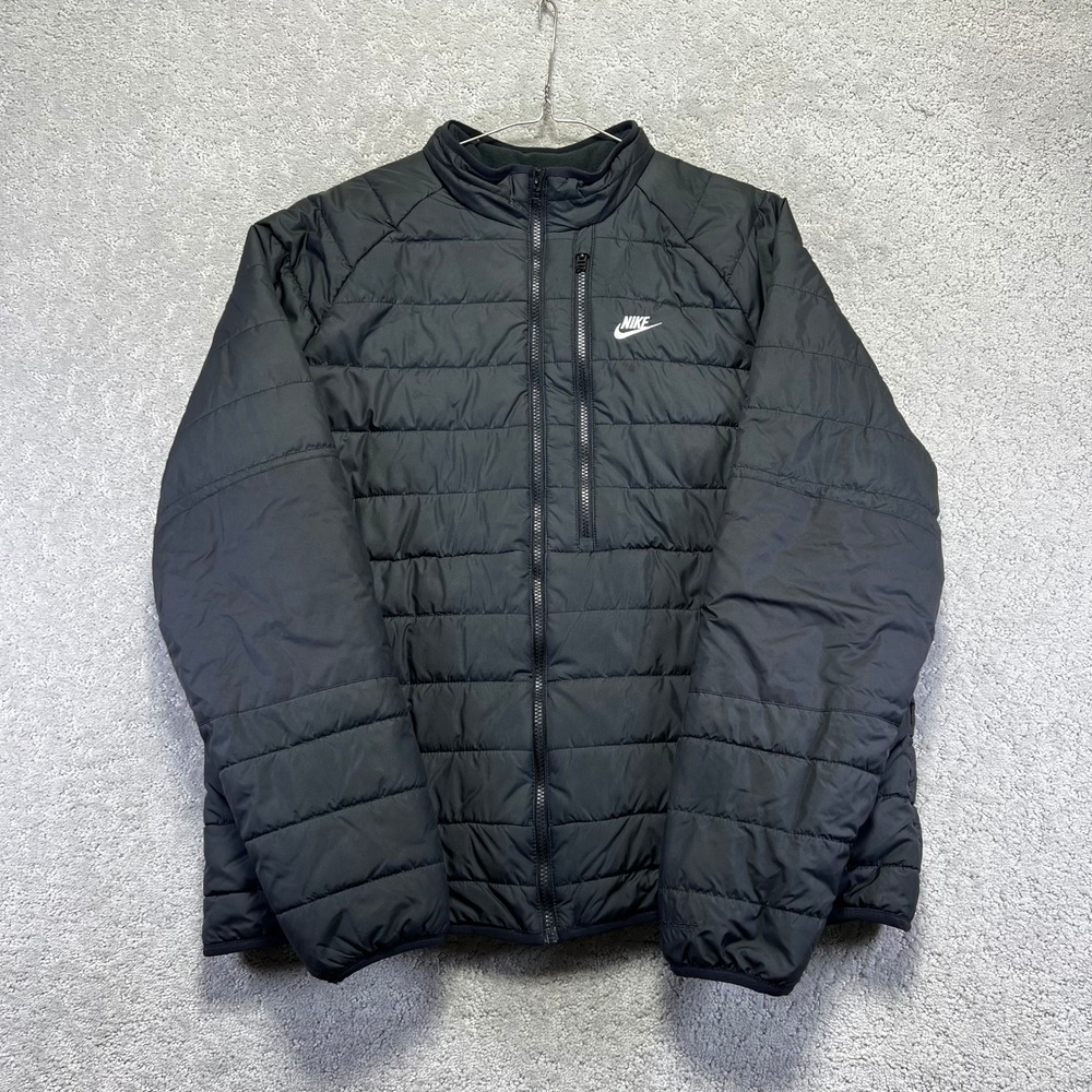 Nike Legacy Puffer Jacket Mens XL Black Therma-FIT Quilted Fleece‎ Lined